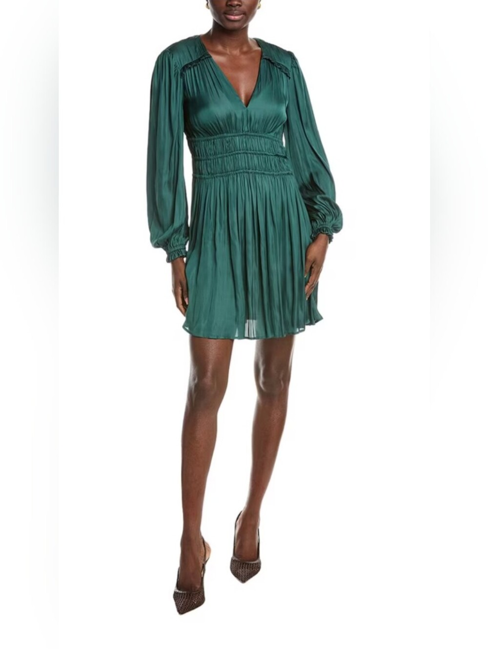 Maje Rianna Mini Dress Size S (36) Emerald Long Sleeves Silk Feel Lightweight